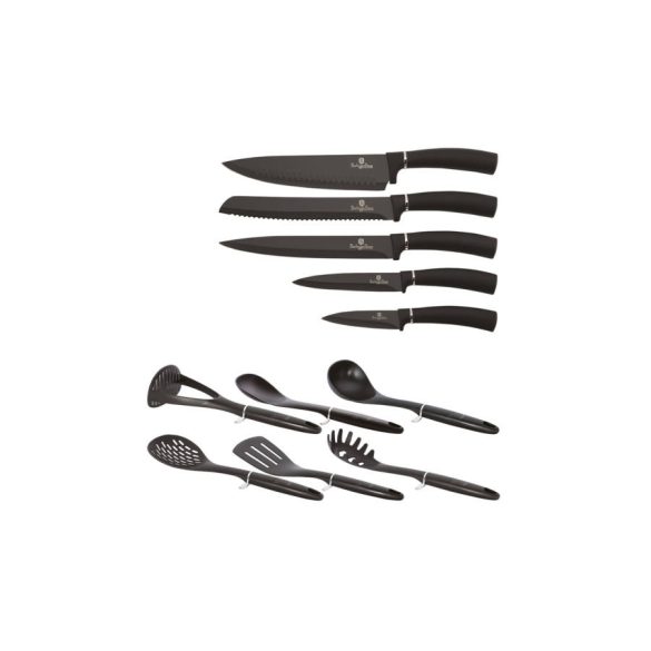 Berlinger Haus Royal Black Collection 12 részes konyhai készlet késekkel és kiszedőkkel, fekete/ezüst