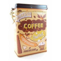   Coffee, Milk, Latte feliratos fém tárolódoboz, zárható tetővel, 18*12*8 cm