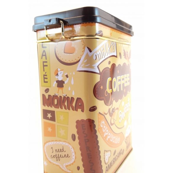 Coffee, Milk, Latte feliratos fém tárolódoboz, zárható tetővel, 18*12*8 cm