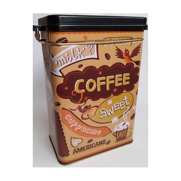 Coffee, Milk, Latte feliratos fém tárolódoboz, zárható tetővel, 18*12*8 cm