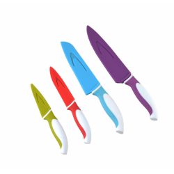   Teflon bevonatú kés készlet 4 db (szakács kés, Santoku kés, Univerzális kés, Hámozó kés)