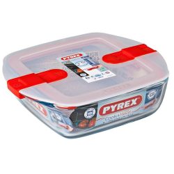   Pyrex Cook&Heat szögletes sütő-hűtő tál műanyag tetővel,  20*17*6 cm,   1 l