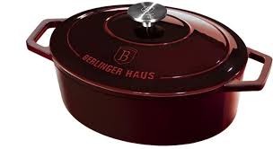 Berlinger Haus Metallic Burgundy Line 4,65 literes öntöttvas ovális sütőedény fedővel, 30*22*12  cm, burgundy színben