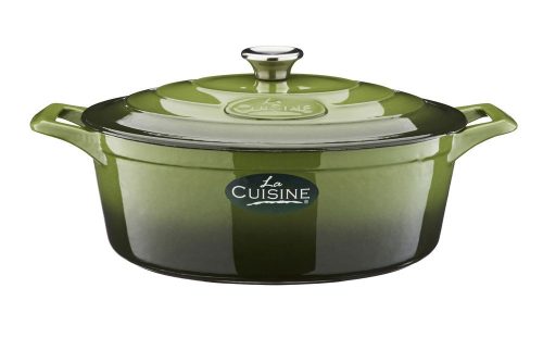 La Cuisine GREEN öntöttvas ovális  sütőtál fedővel  29 x 11 cm   4,75 literes Ingyenes szállítással