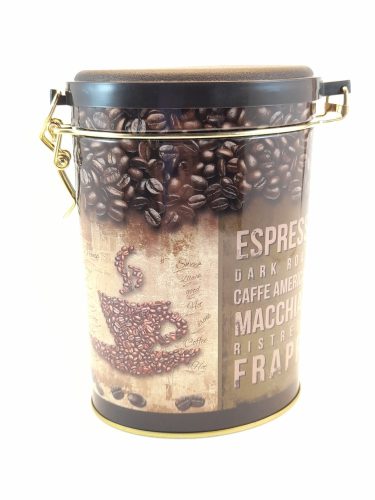 Ovális fém tároló doboz aromazárós tetővel Espresso mintával 16*11*7,5 cm  Ingyenes szállítással 
