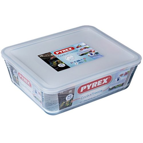  Pyrex Cook & Freeze téglalap sütő-hűtő tál műanyag tetővel,  27*22*9 cm,   4 literes Ingyenes szállítással