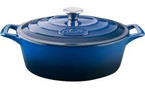 La Cuisine kék színű 4,75 literes ovális zománcozott öntöttvas sütőtál fedővel 29*23*11 cm Ingyenes szállítással