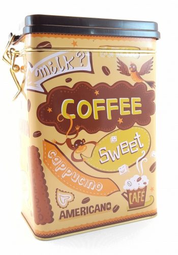 Coffee, Milk, Latte feliratos fém tárolódoboz, zárható tetővel, 18*12*8 cm Ingyenes szállítással